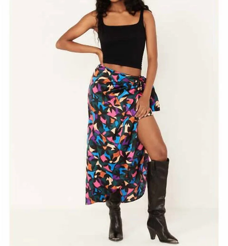 Abstract Long Skirts for Creative -Wrap Me Up Skirt In Mosaic Magic Luxe Satin