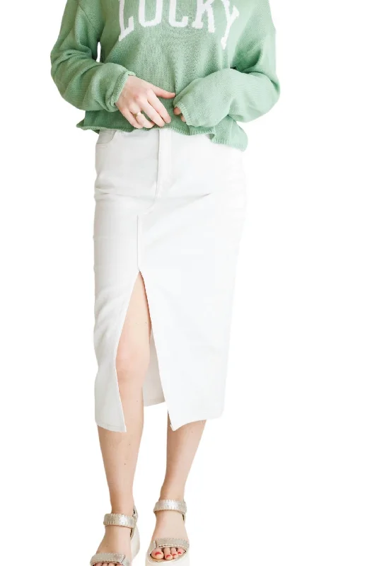 White Long Skirts for Pure -Denim Midi Skirt In Chalk