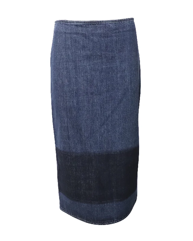 Cotton Long Skirts for Comfort -Marni Denim Pencil Skirt with Dark Hem in Blue Cotton