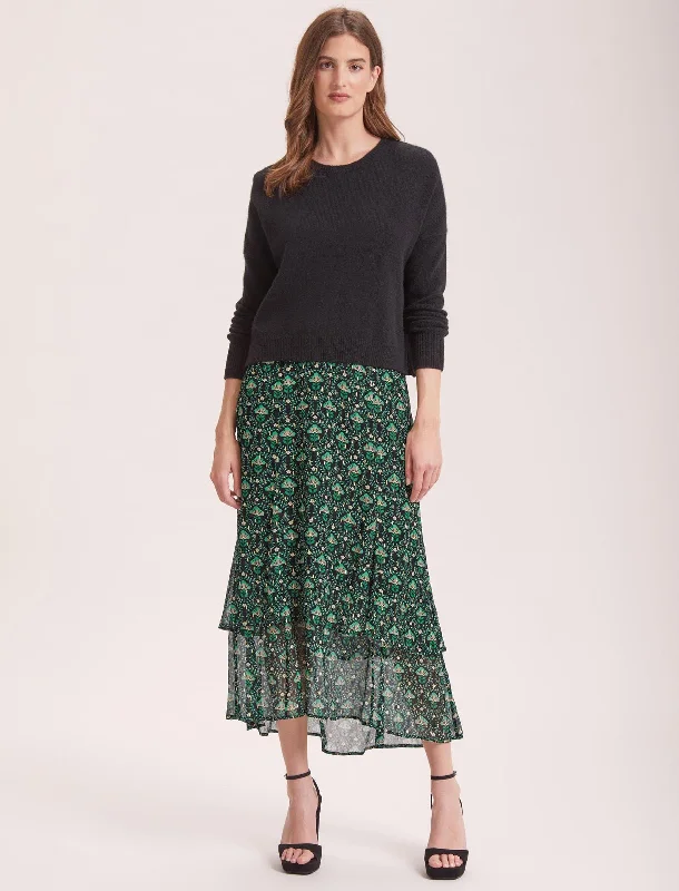 Designer pencil skirts for sharp professional looks -Lotta Lurex Maxi Skirt - Green Carnation Print