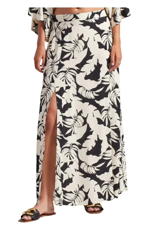 Long Skirts for Resort Wear -Side Slit Maxi Skirt In Ivory/black