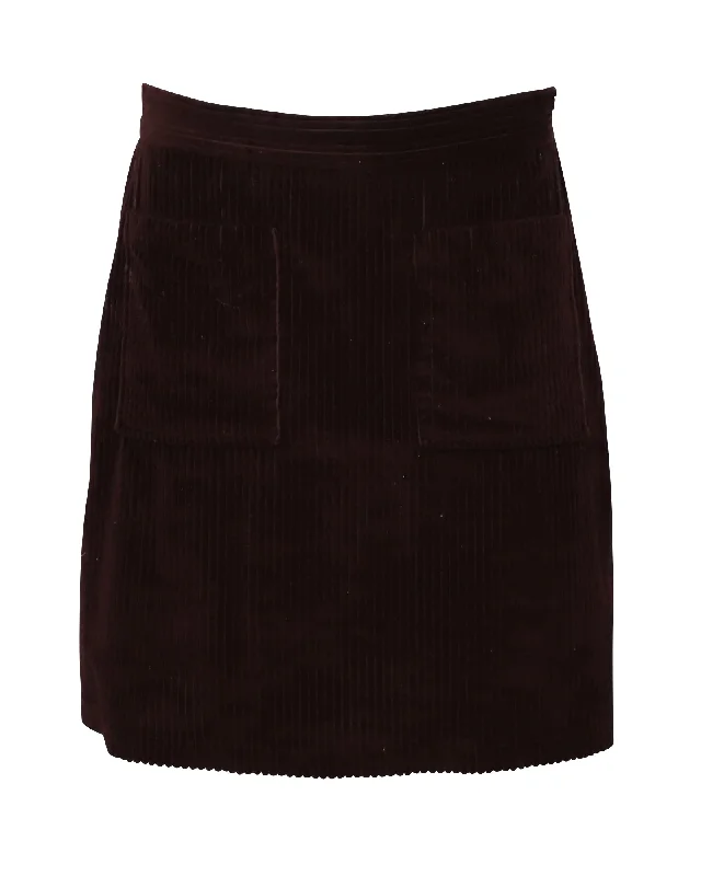 Long Skirts for Prom Night -A.P.C. Solene Corduroy Skirt in Burgundy Cotton