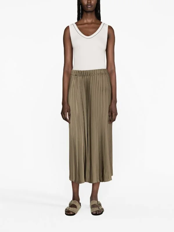 Maxi Long Skirts for Elegance -Brunello Cucinelli Women's Pleated Skirt In Oliva Hunter Green