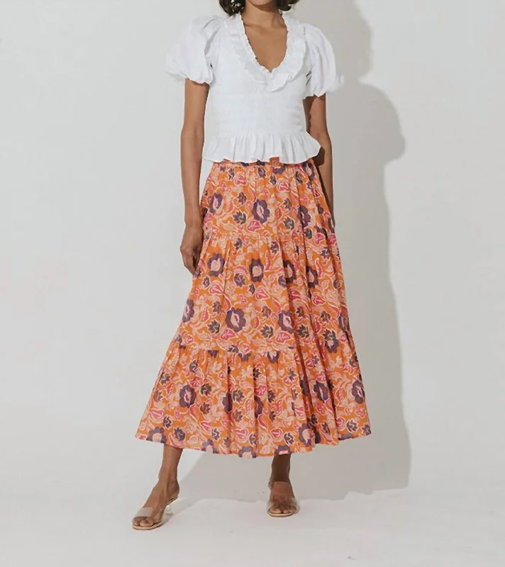 Long Skirts for Beach Vacations -Masina Ankle Skirt In Orange