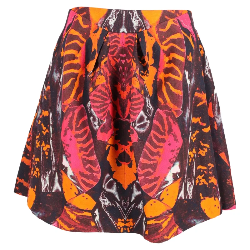 Denim Long Skirts for Casual -McQ by Alexander McQueen Kaleidoscopic Beetle Print A Line Skirt in Multicolor Cotton