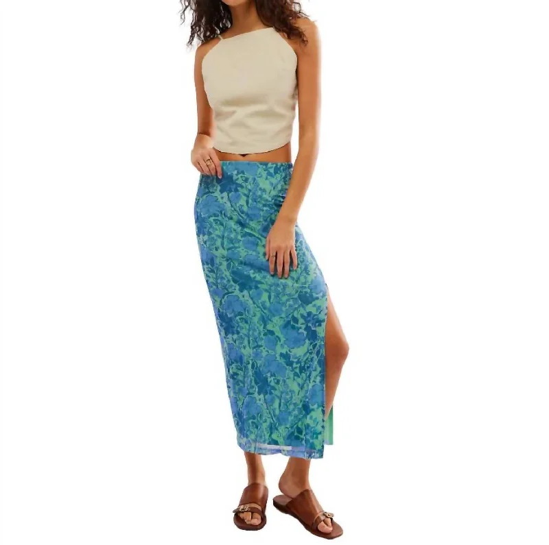 Denim Short Skirts for Trendy -Rosalie Mesh Midi Skirt In Teal Combo