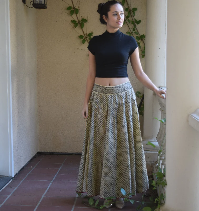 Classic black skirts for versatile outfit pairing -Fab Block Print Style Pure Cotton Multi Panel Flare Skirt