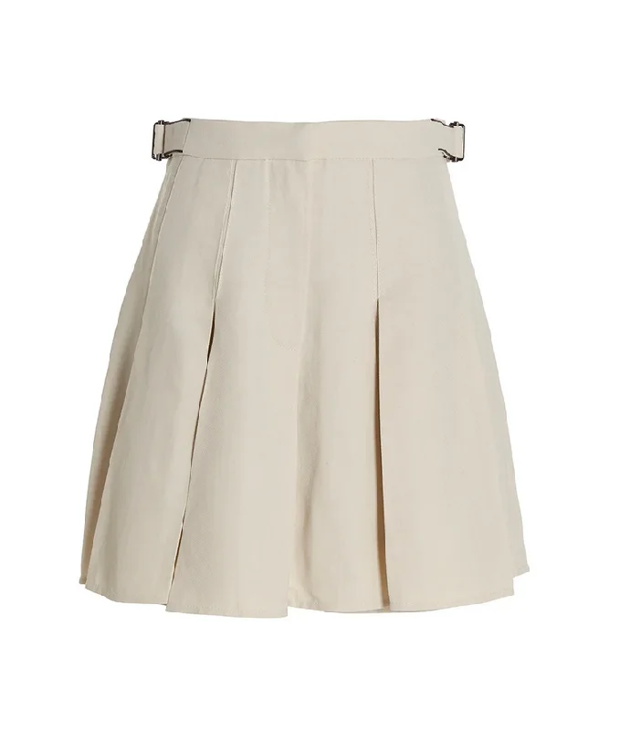 Short Skirts for Summer Days -Brunello Cucinelli Women's Buckle Detailed Pleated Skirt In White