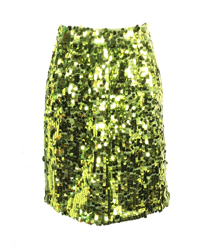 Short Skirts for Summer Days -N°21 Mini Pencil Skirt With Side Pockets in Lime Green sequins