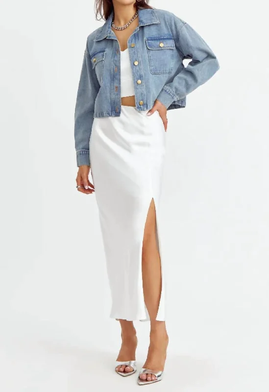 Denim Short Skirts for Trendy -Hayek Slit Maxi Skirt In Off White