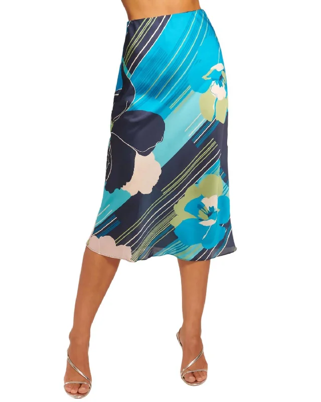 Long Skirts for Prom Night -Rosetta Floral Midi Skirt In Navy Amore