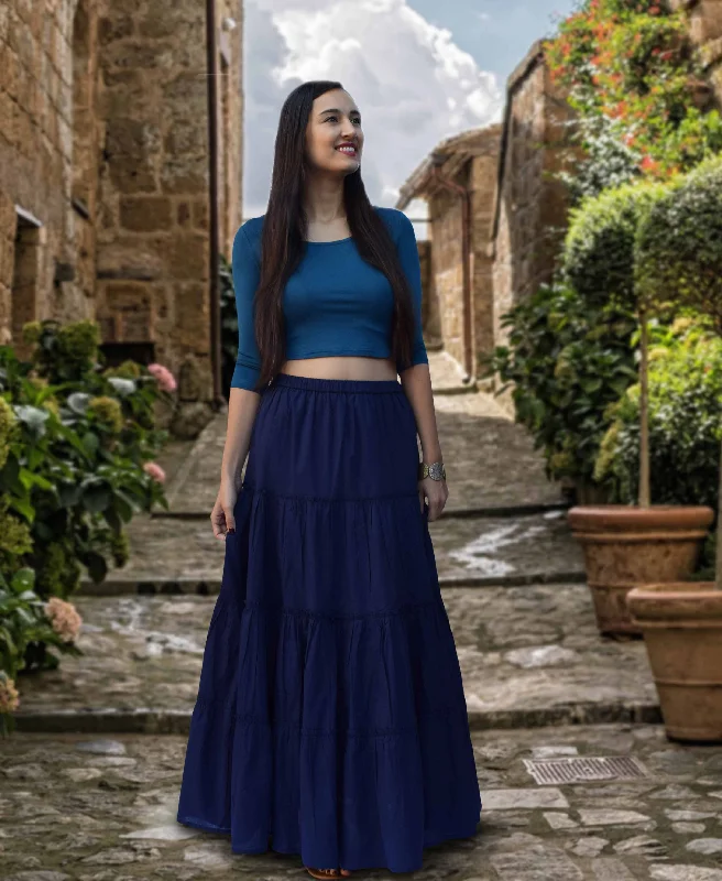 Patterned skirts for artistic standout appeal -ELINA Pure Cotton Tiered Long Skirt: Made to Order, Customizable