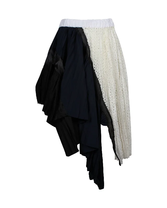 White Short Skirts for Pure -Sacai Lace Pleated Asymmetric Deconstructed Skirt in Multicolor Cotton Blend