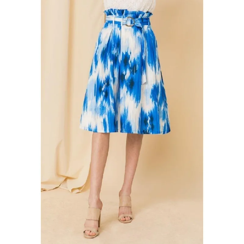 Black Long Skirts for Versatile -Self-buckle Belt Printed Skirt