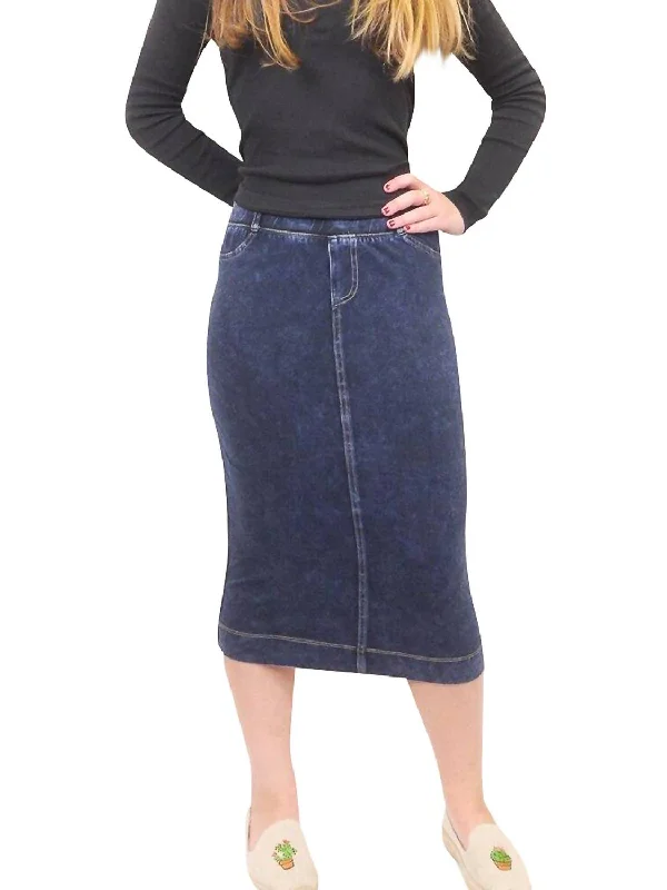 Straight Short Skirts for Simple -Midi Denim Pencil Skirt In Dark Denim