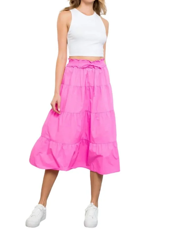 Maximalist Long Skirts for Bling -Tiered Midi Skirt In Flamingo