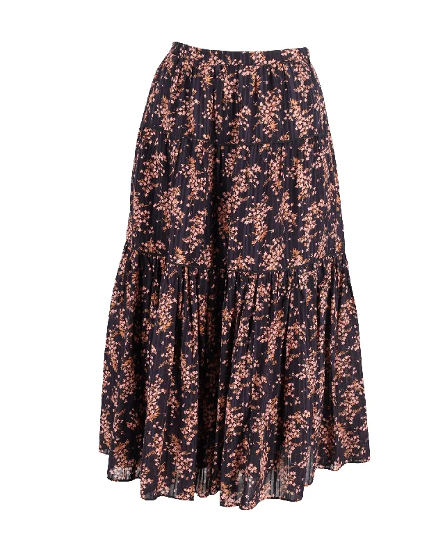 Long Skirts for Art Exhibitions -Ulla Johnson Auveline Gathered Jacquard Midi Skirt in Floral Print Cotton