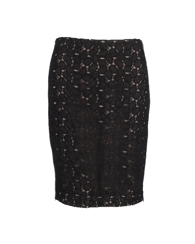 Long Skirts for Dinner Dates -Diane Von Furstenberg Clover Lace Pencil Skirt in Black Polyester