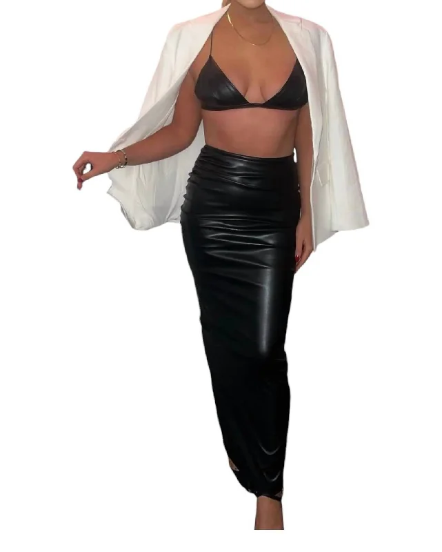 Contemporary Long Skirts for Fashion -Faux Leather Skirt In Black