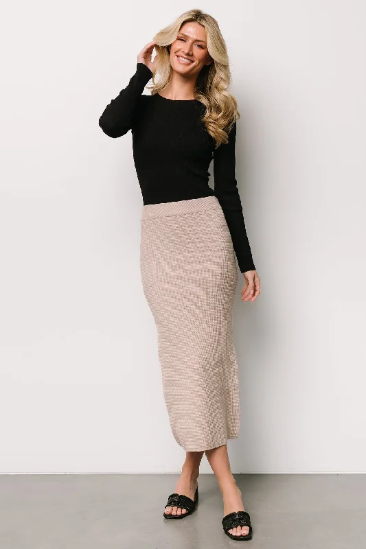 High-waisted skirts for slimming chic style -Carey Waffle Midi Skirt | Taupe