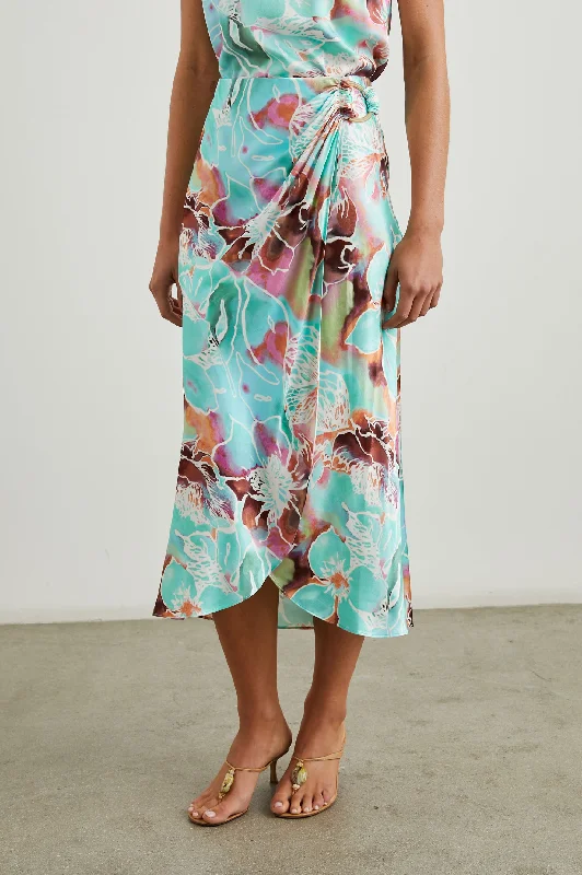 Patterned skirts with bold stripe accents -SAMPHA SKIRT - KAUAI FLORAL