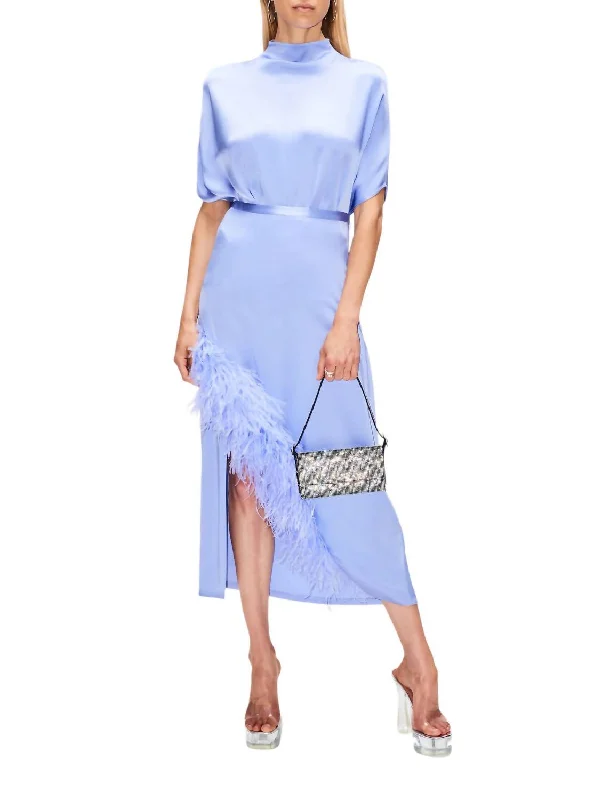 Pleated Long Skirts for Texture -Midi Asymmetric Skirt In Periwinkle