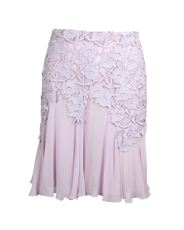 Maxi Long Skirts for Elegance -Giambattista Valli Lace-Trimmed Mini Flared Skirt in Lavender Cotton Silk Polyester