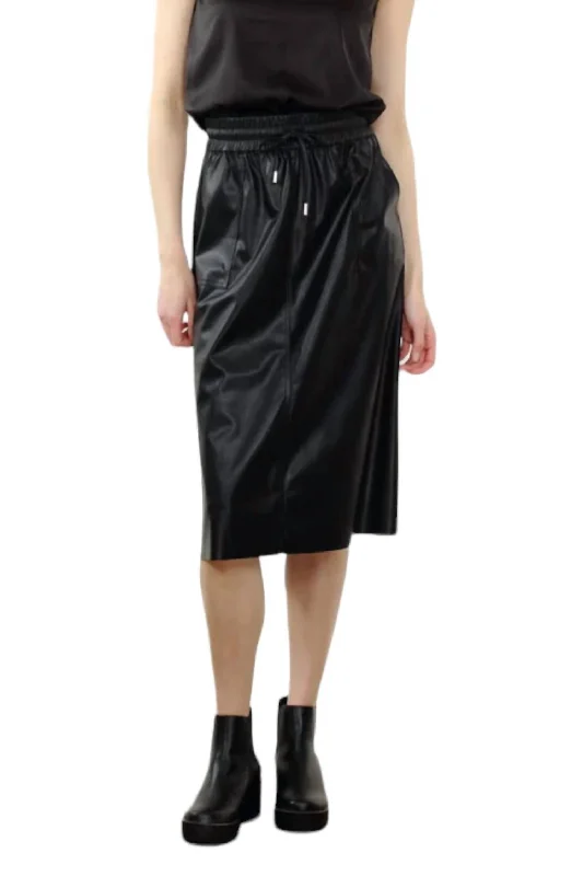 Brown Long Skirts for Earthy -Vegan Leather Skirt In Black