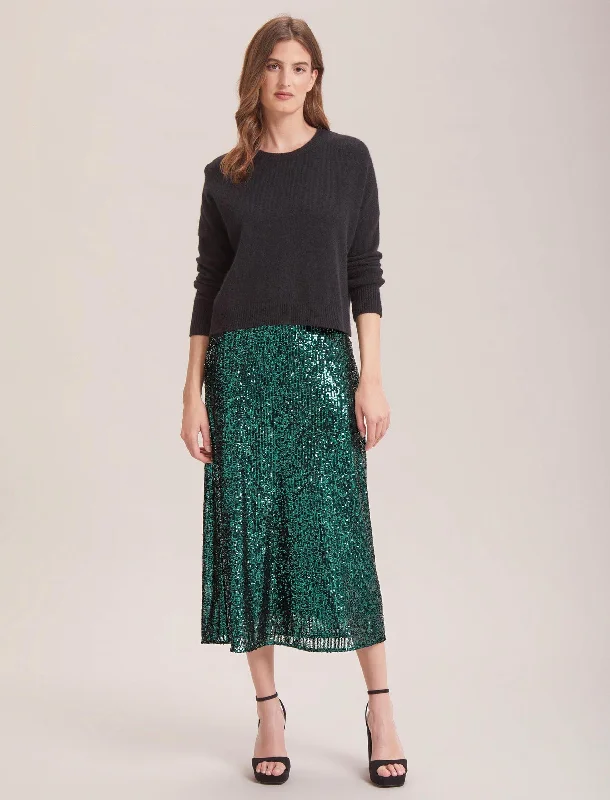 Soft linen skirts for gentle warm wear -Scarlett Sequin Maxi Skirt - Dark Green