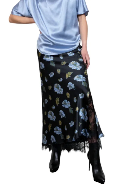 Long Skirts for Graduation -Forgiven Floral Slip Skirt In Black