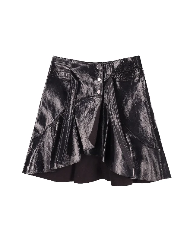 Floral Short Skirts for Romantic -Maje Ruffle Skirt in Black Leather