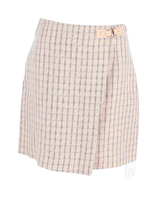 Low-waisted Short Skirts for Relaxed -Sandro Paris Meredith Checked Mini Wrap Skirt in Pink Cotton