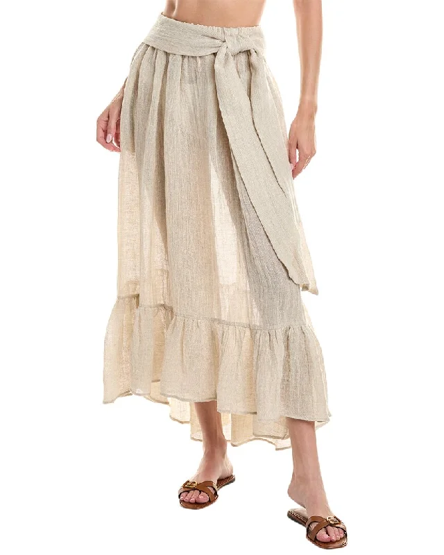 Linen Short Skirts for Breathable -Lisa Marie Fernandez Nicole Linen-Blend Midi Skirt