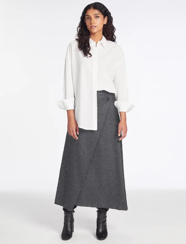 High-waisted skirts for slimming chic style -Layla Wool Maxi Wrap Skirt - Mid Grey