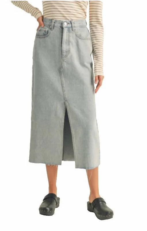 Abstract Long Skirts for Creative -Isla Denim Slit Skirt In Washed Denim