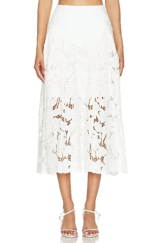 Solid Color Short Skirts for Simple -Artemisa Midi Lace Skirt In White