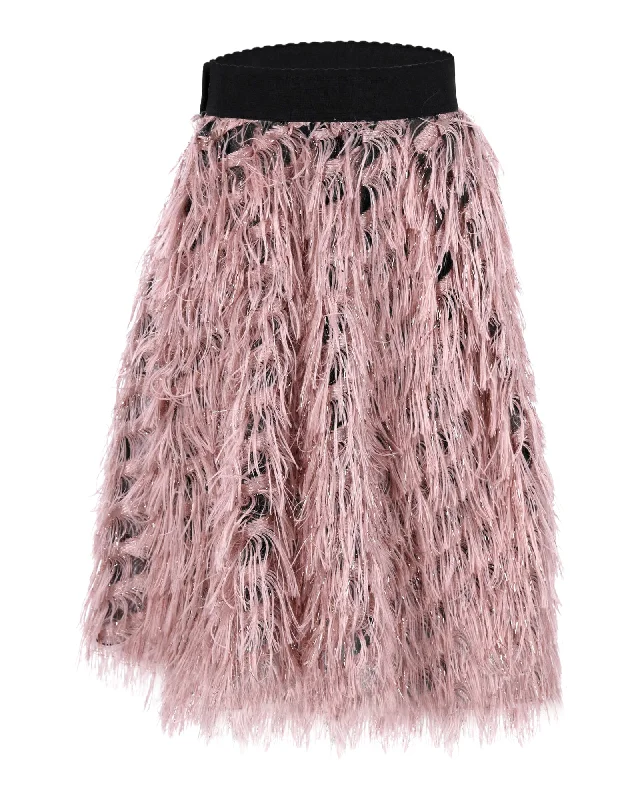 Pleated Long Skirts for Texture -Dolce & Gabbana Metallic Fringe A-line Skirt in Pastel Pink Polyester