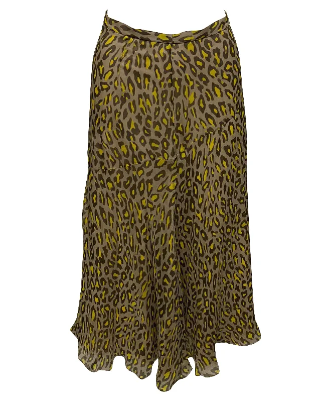 High-waisted Long Skirts for Shape -Theory Leopard Midi Skirt in Multicolor Silk