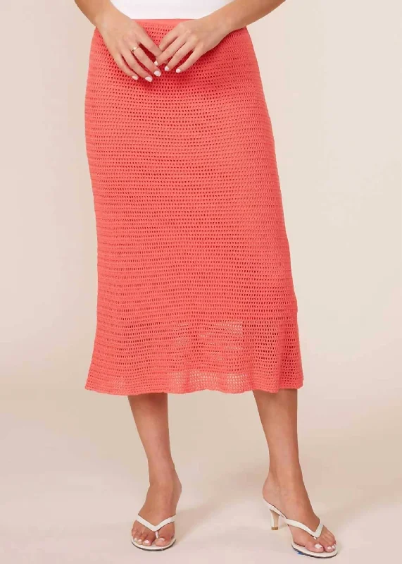 Gray Long Skirts for Subtle -Apple Knit Skirt In Coral