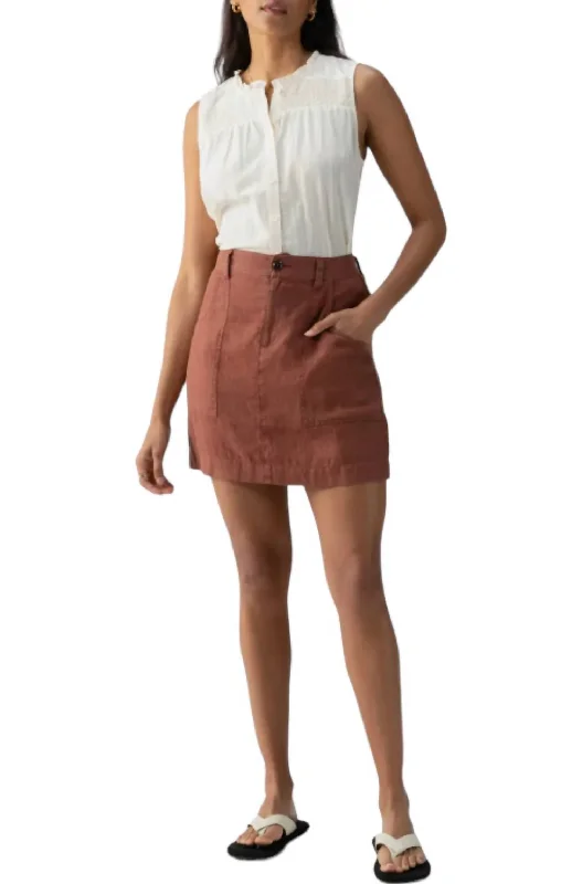 Cotton Short Skirts for Comfort -Surplus Linen Skirt In Rich Clay