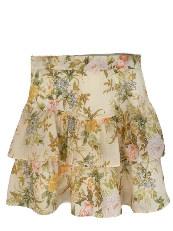 Abstract Short Skirts for Creative -Floral Garden Ruffled Skirt In Yellow