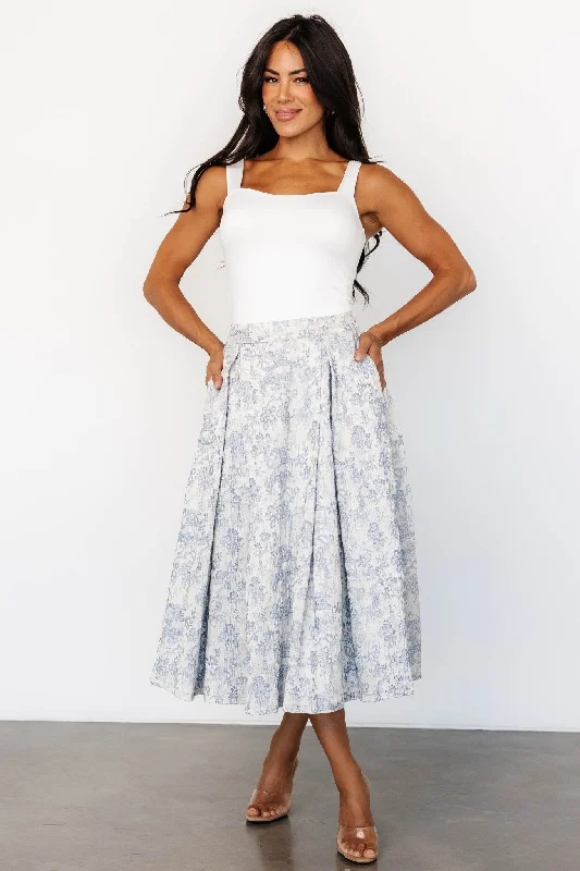 Casual skirts for relaxed weekend lounging -Jeanne Pleated Midi Skirt | Pearl + Light Blue