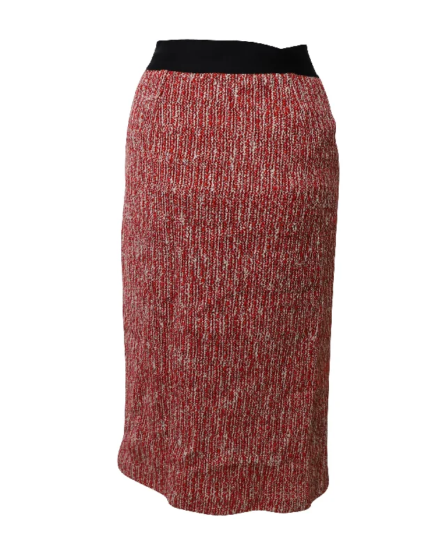 Long Skirts for Bridesmaids -Maje Jivor Tweed Pencil Midi Skirt in Red Cotton