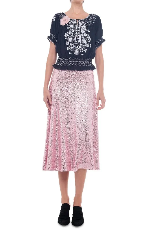 Striped Short Skirts for Style -Sequin Flared Skirt In Pink