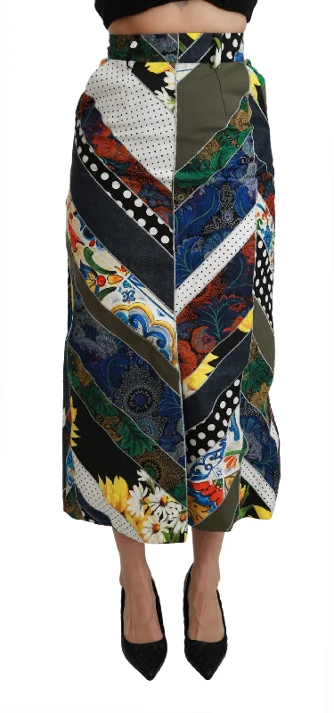 Floral Long Skirts for Romantic -Dolce & Gabbana Elegant Geometric Print High-Waist Women's Skirt