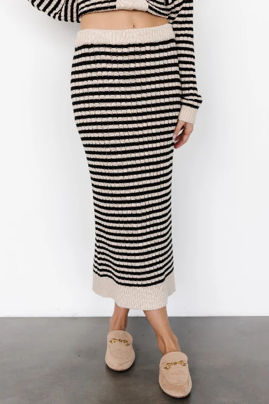 Casual skirts with relaxed fit comfort -Justina Striped Knit Skirt | Black + Cream