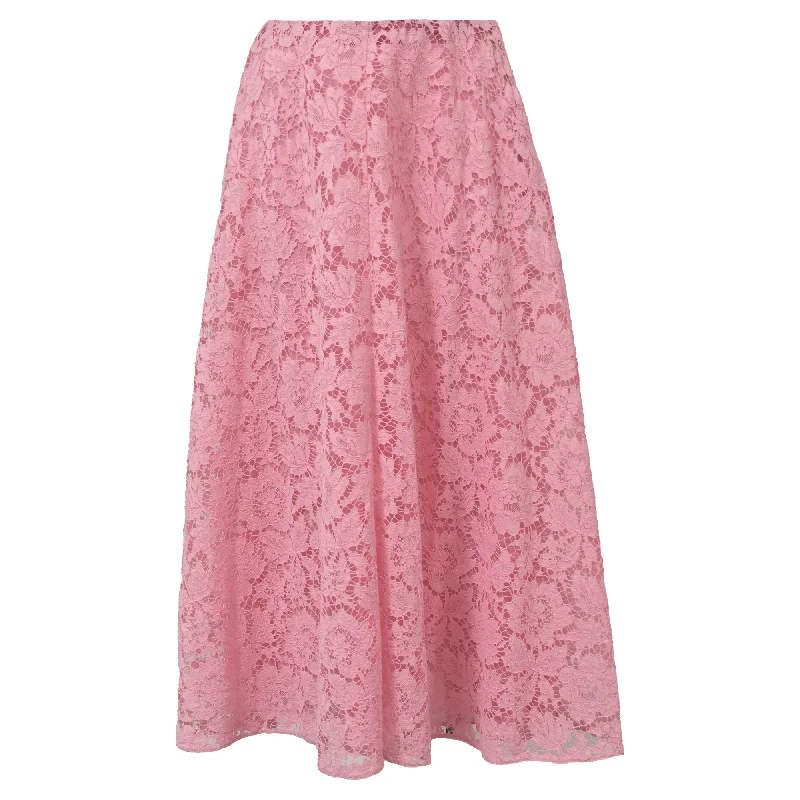 Contemporary Long Skirts for Fashion -Valentino Corded Lace Midi Skirt in Pink Cotton