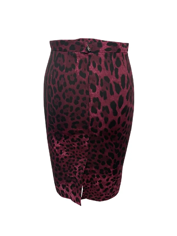 Black Short Skirts for Versatile -Dolce & Gabbana Leopard Print Pencil Skirt in Red Silk