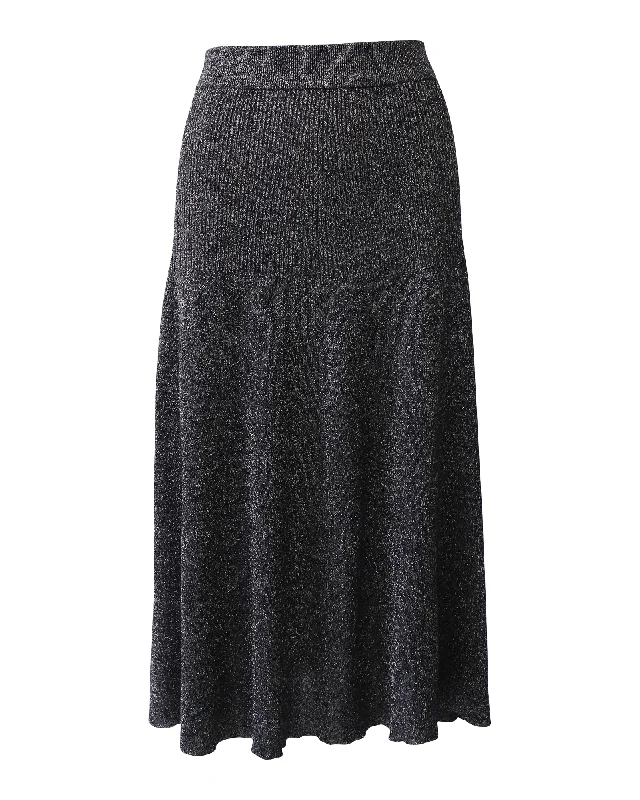 Mini Short Skirts for Youthful -Joseph Ribbed Midi Skirt in Metallic Grey Viscose Lurex