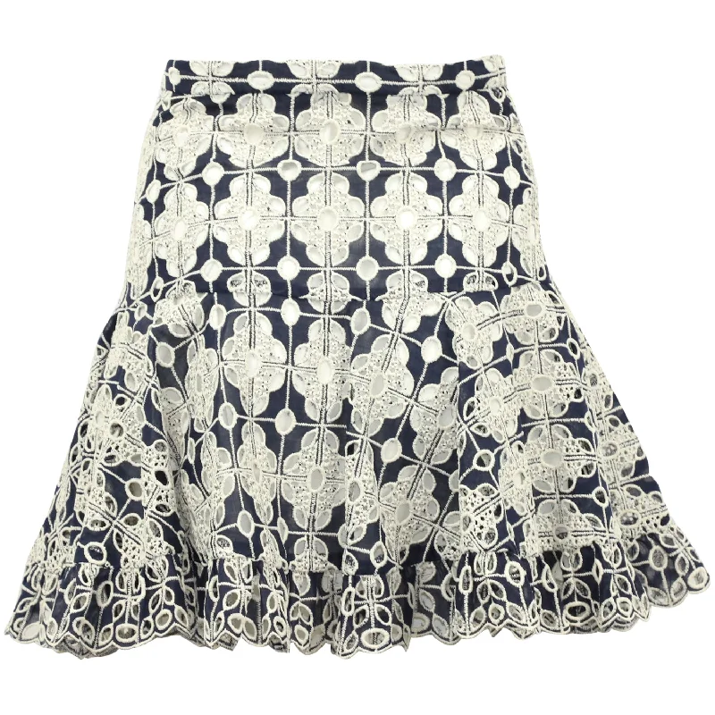 Satin Long Skirts for Shiny -Sandro Paris Brone Broderie Anglaise Skirt in Navy Blue Cotton